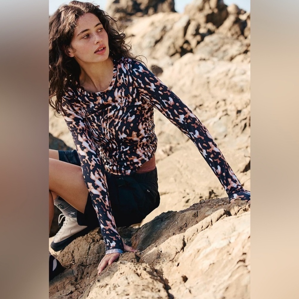 Free People Movement Right On Run Long Sleeve Layer printed top